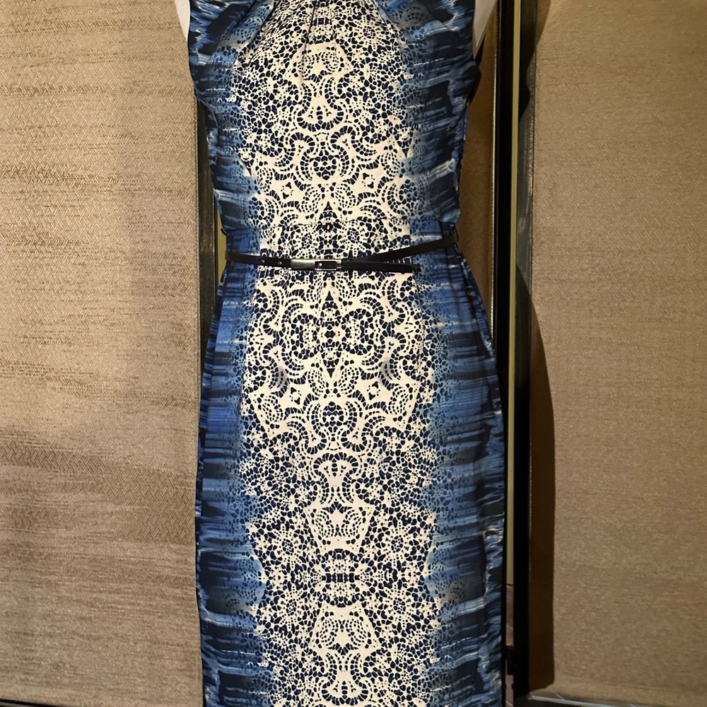 Beautiful blue, black, cream and white London Times dress
